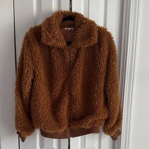 Mystree Cozy Tan Teddy Bomber Jacket